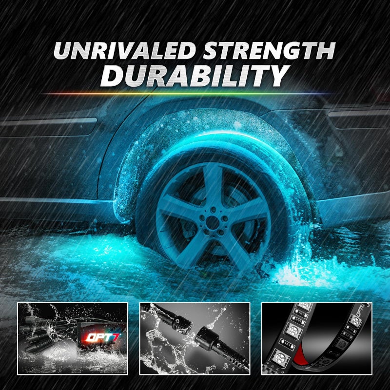 OPT7 Aura Pro Wheel Well Lights Kit with APP & Remote Control, 4pc 24" Waterproof LED Strips, Music Sync, RGB Multi-Color Modes Neon Tire Rim Lights for Car Truck SUV Van - Image 5